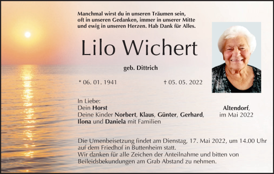 Anzeige von Lilo Wichert von MGO