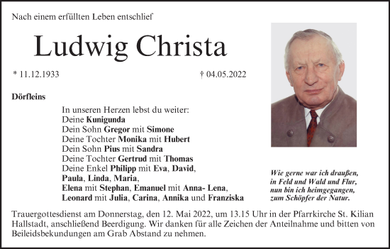 Anzeige von Ludwig Christa von MGO