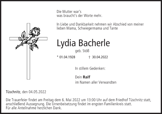 Anzeige von Lydia Bacherle von MGO