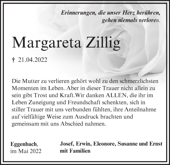 Anzeige von Margareta Zillig von MGO