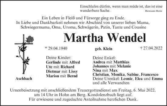 Anzeige von Martha Wendel von MGO