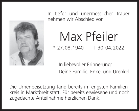 Anzeige von Max Pfeiler von MGO