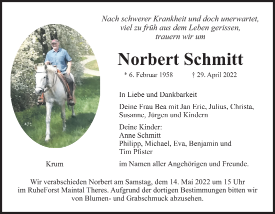 Anzeige von Norbert Schmitt von MGO