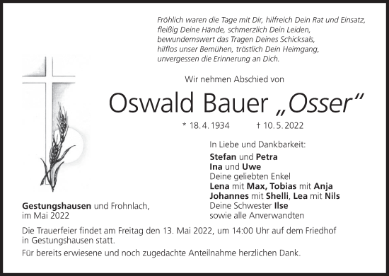 Anzeige von Oswald Bauer von MGO