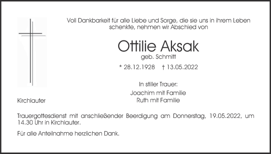 Anzeige von Ottilie Aksak von MGO