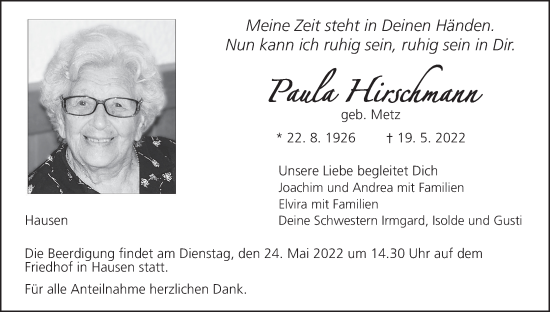 Anzeige von Paula Hirschmann von MGO