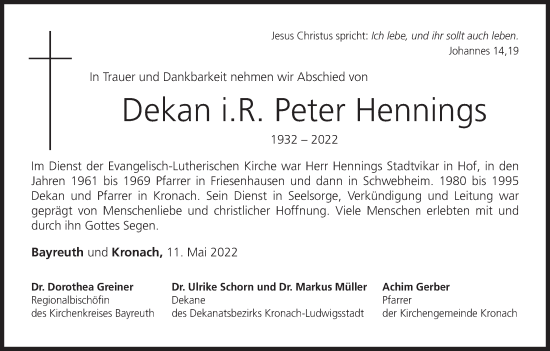 Anzeige von Peter Hennings von MGO