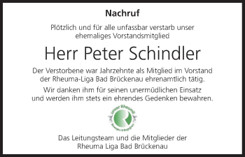 Anzeige von Peter Schindler von MGO