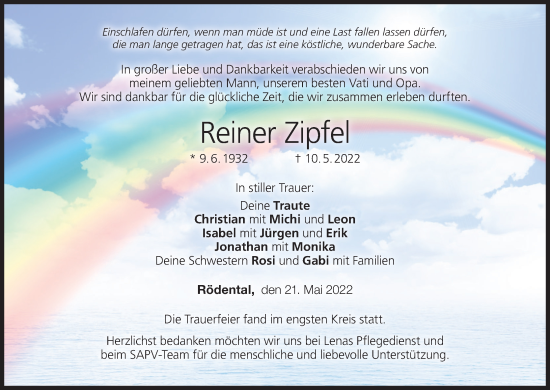 Anzeige von Reiner Zipfel von MGO