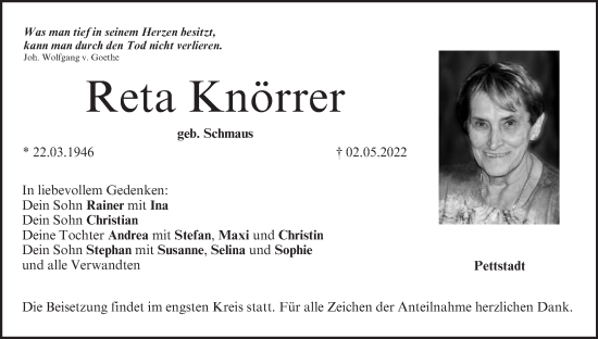 Anzeige von Reta Knörrer von MGO