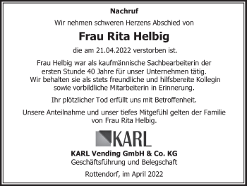 Anzeige von Rita Helbig von MGO