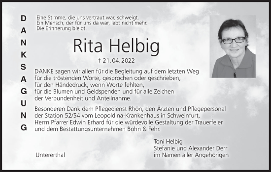 Anzeige von Rita Helbig von MGO
