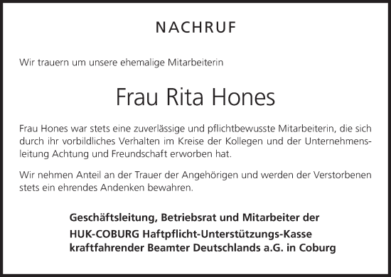 Anzeige von Rita Hones von MGO
