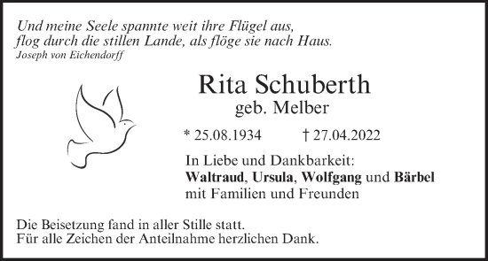 Anzeige von Rita Schuberth von MGO