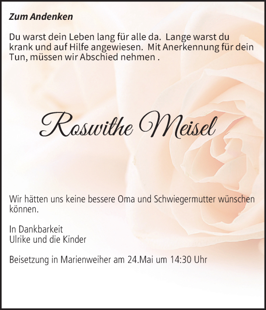 Anzeige von Roswithe Meisel von MGO