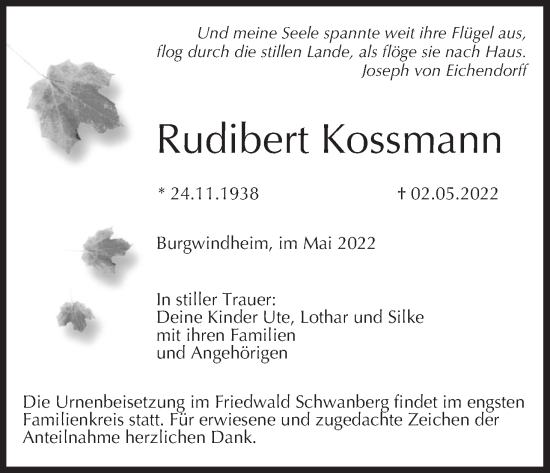 Anzeige von Rudibert Kossmann von MGO