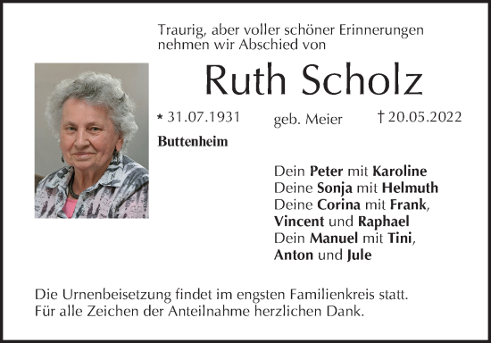 Anzeige von Ruth Scholz von MGO