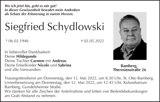 Anzeige von Siegfried Schydlowski von MGO