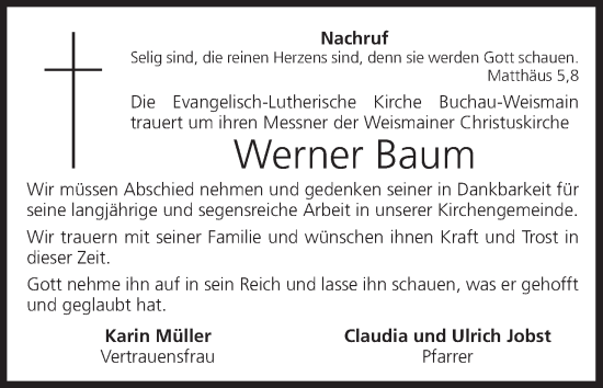 Anzeige von Werner Baum von MGO