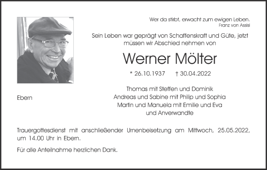 Anzeige von Werner Mölter von MGO