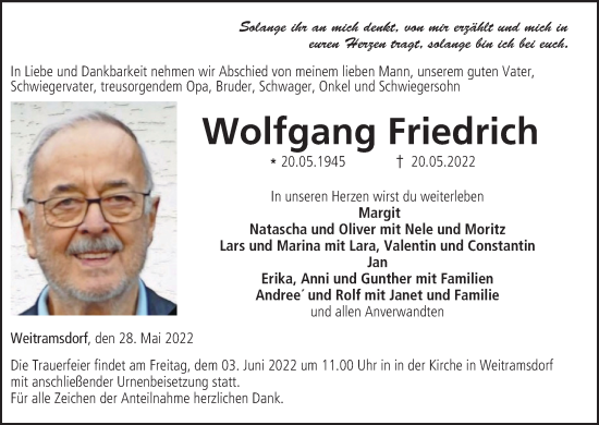 Anzeige von Wolfgang Friedrich von MGO