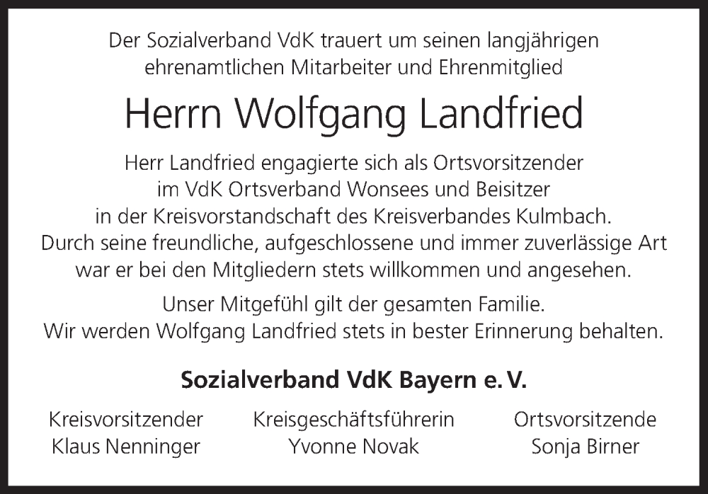  Traueranzeige für Wolfgang Landfried vom 07.05.2022 aus MGO