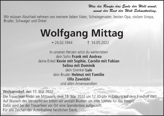 Anzeige von Wolfgang Mittag von MGO