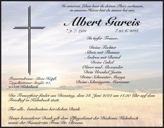 Anzeige von Albert Gareis von MGO