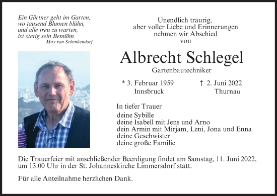 Anzeige von Albrecht Schlegel von MGO
