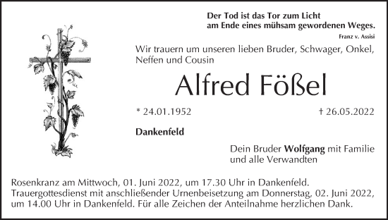 Anzeige von Alfred Fößel von MGO