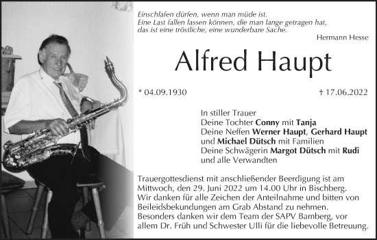 Anzeige von Alfred Haupt von MGO