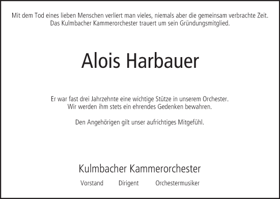 Anzeige von Alois Harbauer von MGO