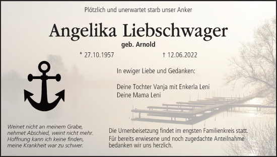 Anzeige von Angelika Liebschwager von MGO