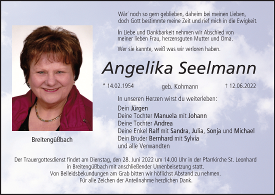 Anzeige von Angelika Seelmann von MGO