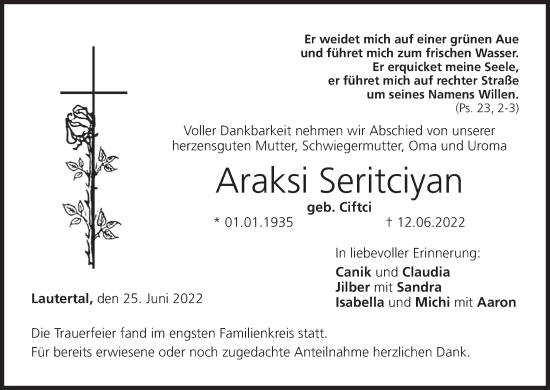 Anzeige von Araksi Seritciyan von MGO