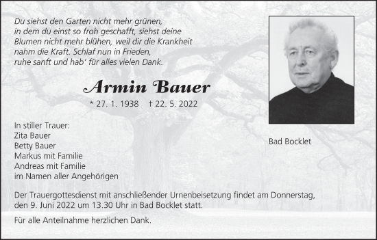 Anzeige von Armin Bauer von MGO