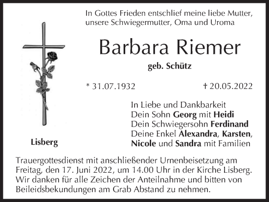 Anzeige von Barbara Riemer von MGO