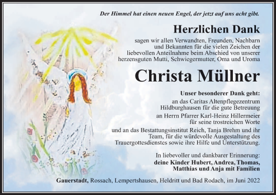Anzeige von Christa Müllner von MGO