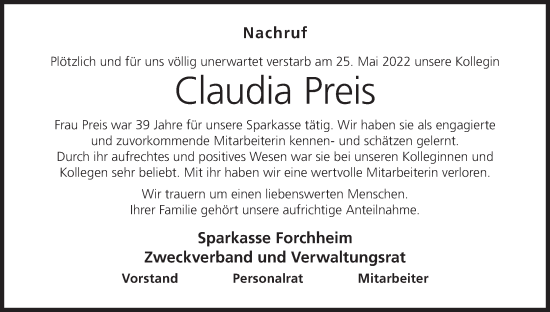 Anzeige von Claudia Preis von MGO