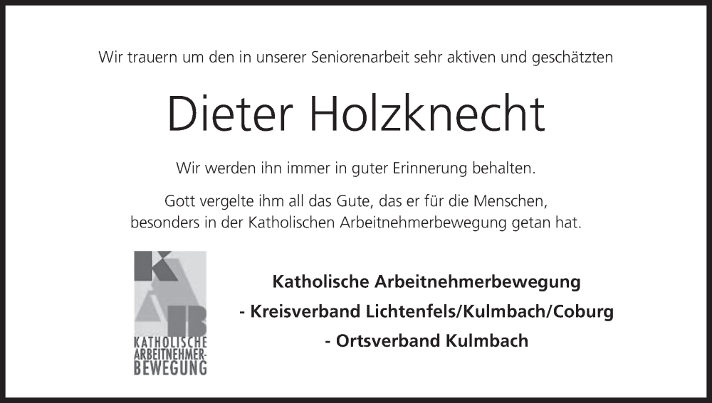  Traueranzeige für Dieter Holzknecht vom 10.06.2022 aus MGO