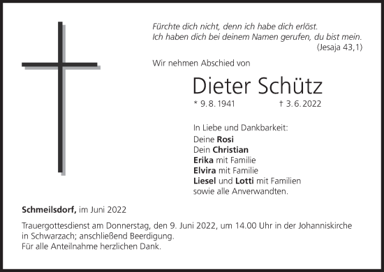 Anzeige von Dieter Schütz von MGO