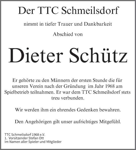 Anzeige von Dieter Schütz von MGO