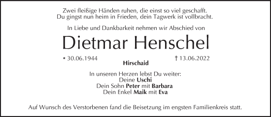 Anzeige von Dietmar Henschel von MGO
