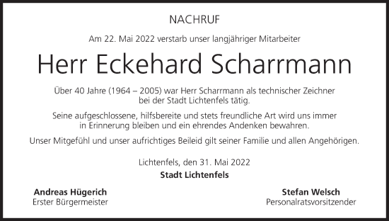Anzeige von Eckehard Scharrmann von MGO