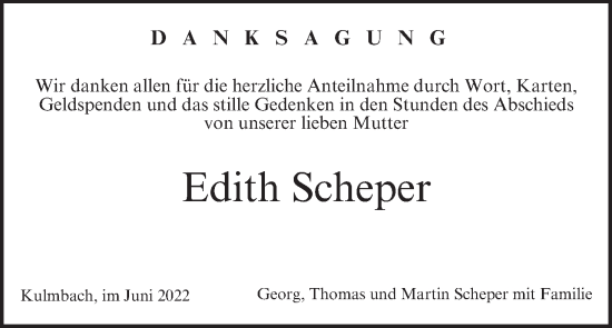 Anzeige von Edith Scheper von MGO