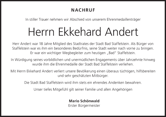 Anzeige von Ekkehard Andert von MGO