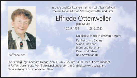 Anzeige von Elfriede Ottenweller von MGO