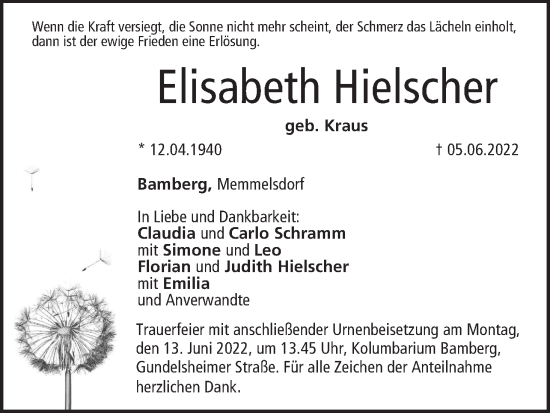 Anzeige von Elisabeth Hielscher von MGO
