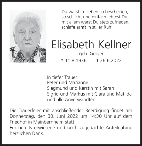 Anzeige von Elisabeth Kellner von MGO