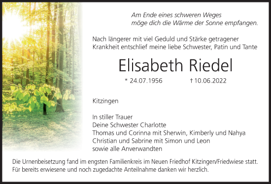 Anzeige von Elisabeth Riedel von MGO